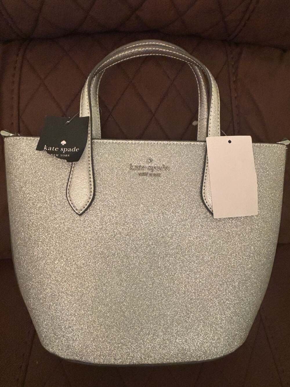 Kate Spade New York Glimmer Small Zip Satchel in Silver Glitter - Picture 1 of 8